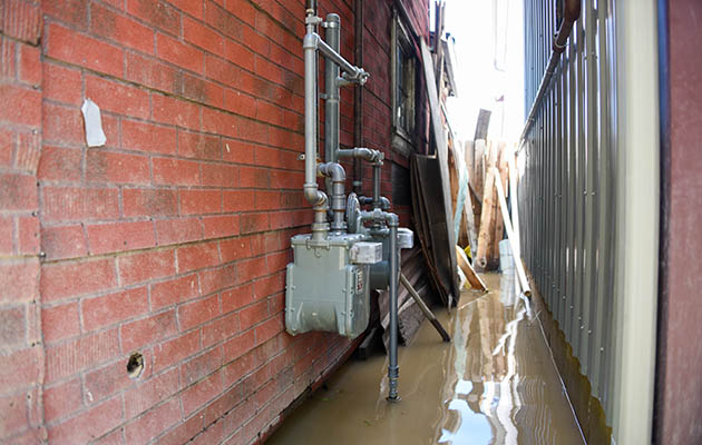 Flood waters near gas meters